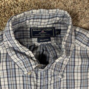 Ralph Lauren Sport Men’s XL Blue White Plaid Short Sleeve Button-Down Shirt 100%